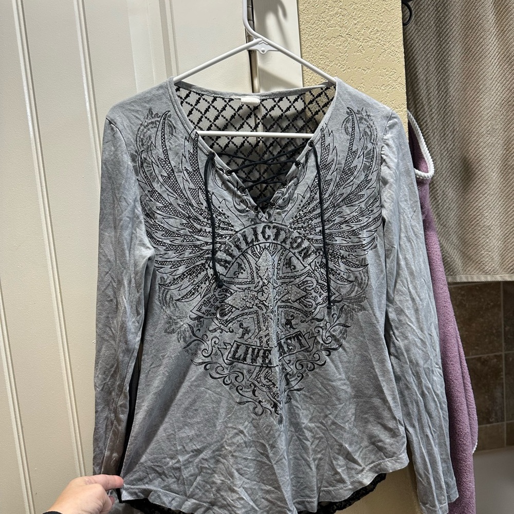 Affliction Women's Gray Graphic Blouse